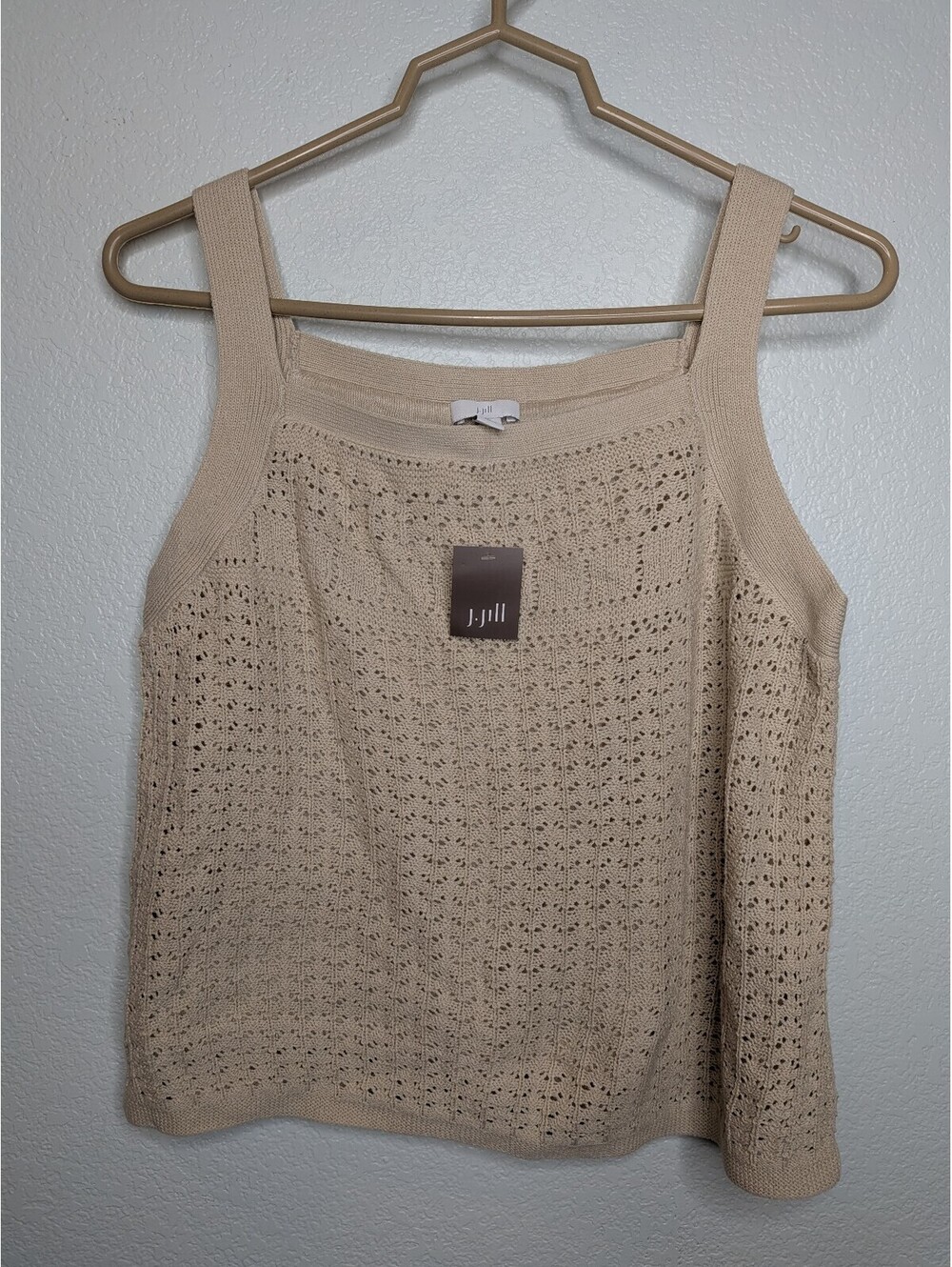 J.Jill Flax Petite Small Beige Crochet Knit Sleeveless Tank Top NWT